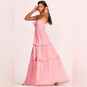 LoveShackFancy Pink Strapless Tiered Maxi Dress